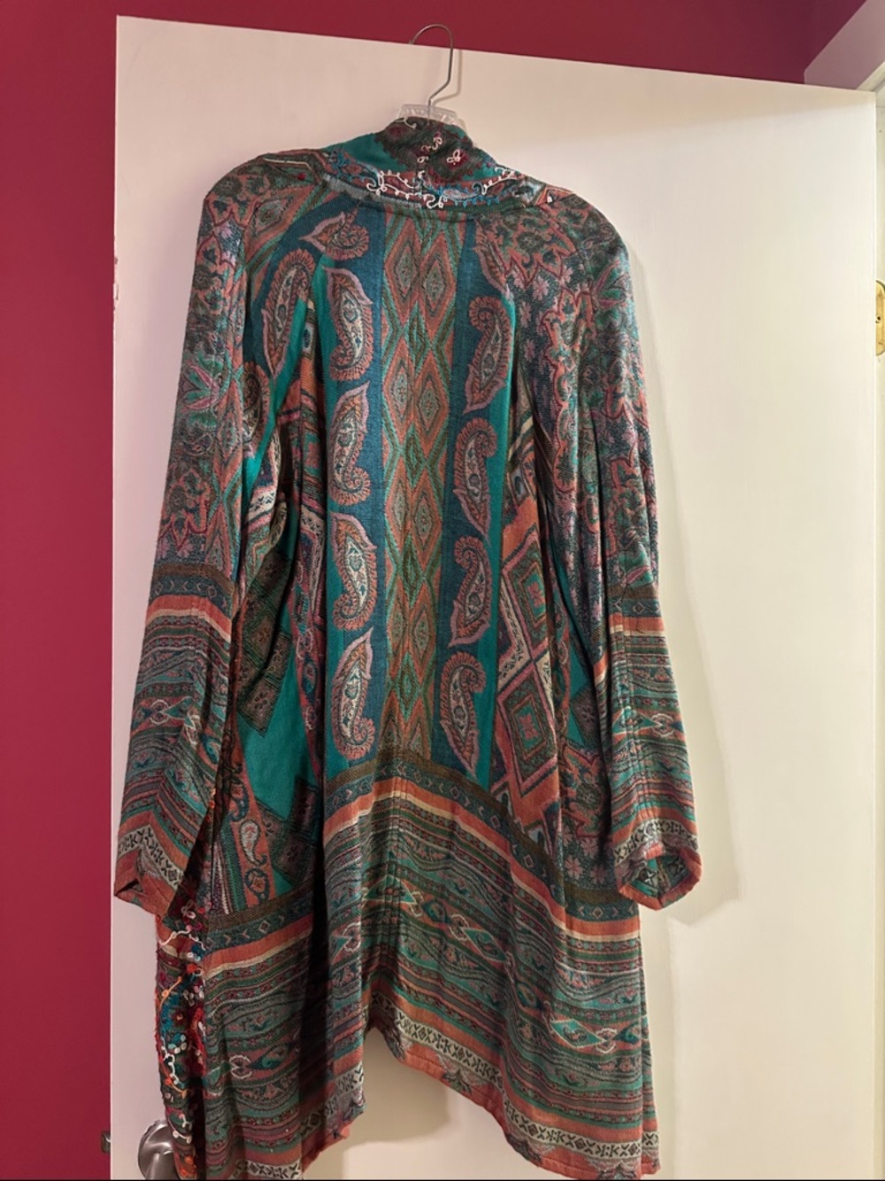 Soft Surroundings Teal and Rust Embroidered Open-Front Kimono Jacket - Picture 3 of 4